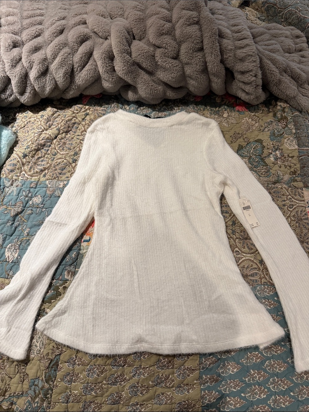 Maeve Lightweight White Long-Sleeve Knit Sweater- Classic Crew